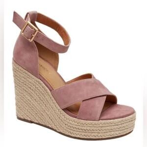 Lisa Vicky Gemi V Dusty Pink Kid Suede Wedge Espadrille Heel Sandal